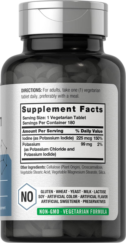 Horbäach Potassium Chloride Supplement | Plus Iodine | 180 Vegetarian Tablets | Non-GMO & Gluten Free
