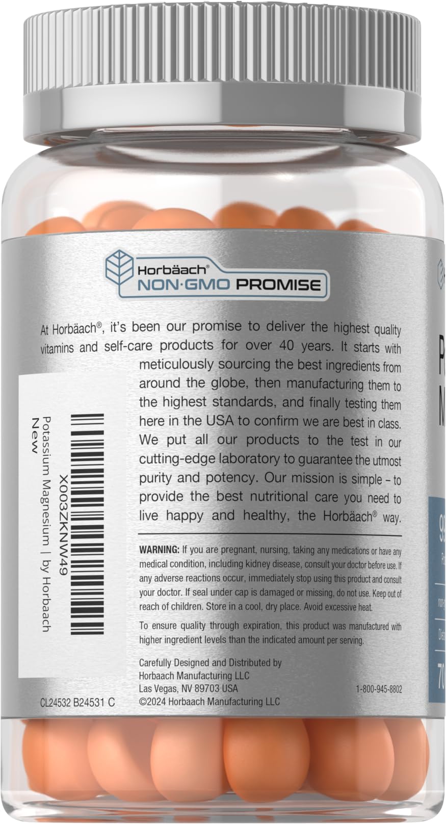 Horbäach Potassium Magnesium Gummies – Peach Strawberry | 70 Count | Vegan, Non-GMO, Gluten Free