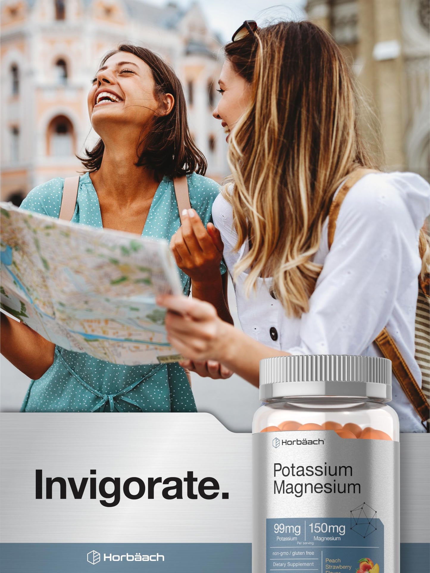 Horbäach Potassium Magnesium Gummies – Peach Strawberry | 70 Count | Vegan, Non-GMO, Gluten Free