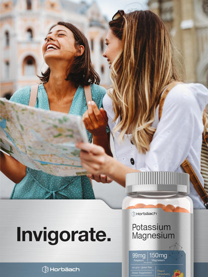 Horbäach Potassium Magnesium Gummies – Peach Strawberry | 70 Count | Vegan, Non-GMO, Gluten Free