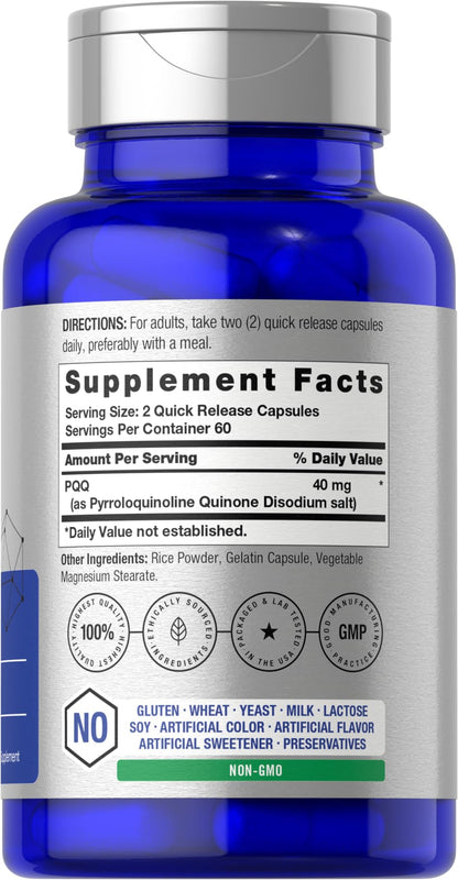 Horbäach PQQ Supplement 40 mg – 120 Capsules | Non-GMO & Gluten Free | Pyrroloquinoline Quinone Disodium Salt