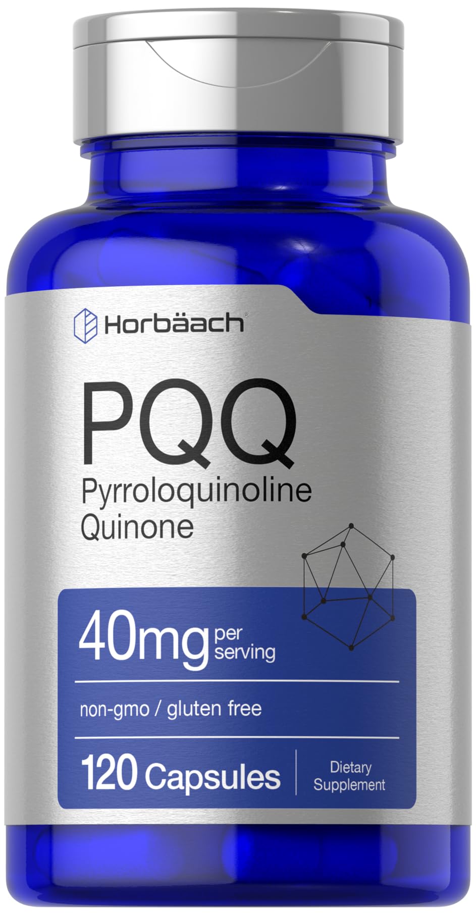 Horbäach PQQ Supplement 40 mg – 120 Capsules | Non-GMO & Gluten Free | Pyrroloquinoline Quinone Disodium Salt
