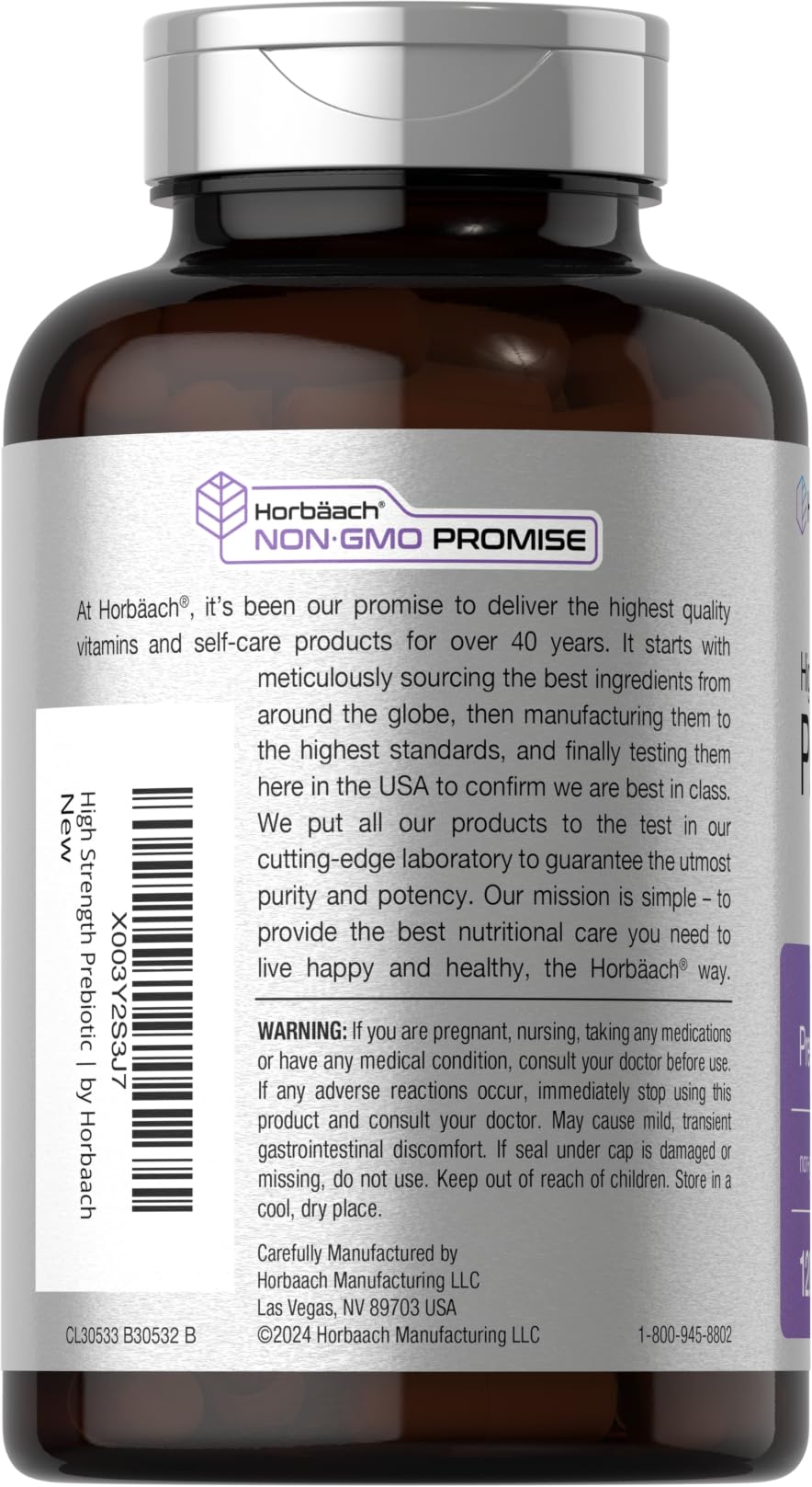 Horbäach Prebiotic for Men and Women | 120 Powder Pills | High Strength & Premium Quality Supplement | Non-GMO & Gluten Free Quick Release Capsules
