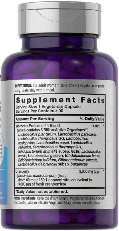 Horbäach Probiotic for Women with Cranberry | 90 Vegetarian Capsules | 14 Strains | Non-GMO, Gluten Free