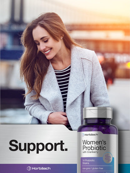 Horbäach Probiotic for Women with Cranberry | 90 Vegetarian Capsules | 14 Strains | Non-GMO, Gluten Free