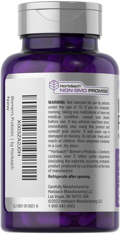 Horbäach Probiotic for Women with Cranberry | 90 Vegetarian Capsules | 14 Strains | Non-GMO, Gluten Free
