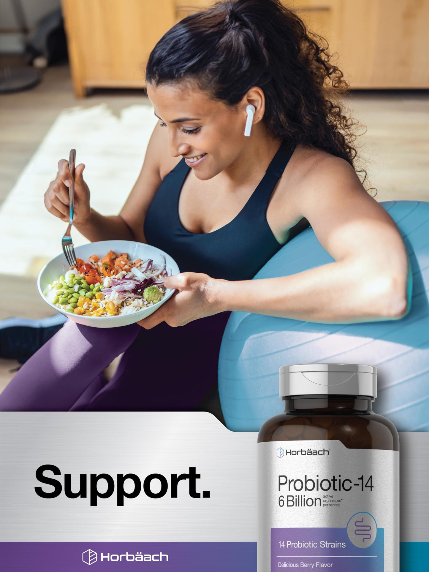 Horbäach Probiotics 6 Billion CFUs - 200 Chewables, Berry Flavor, 14 Strains