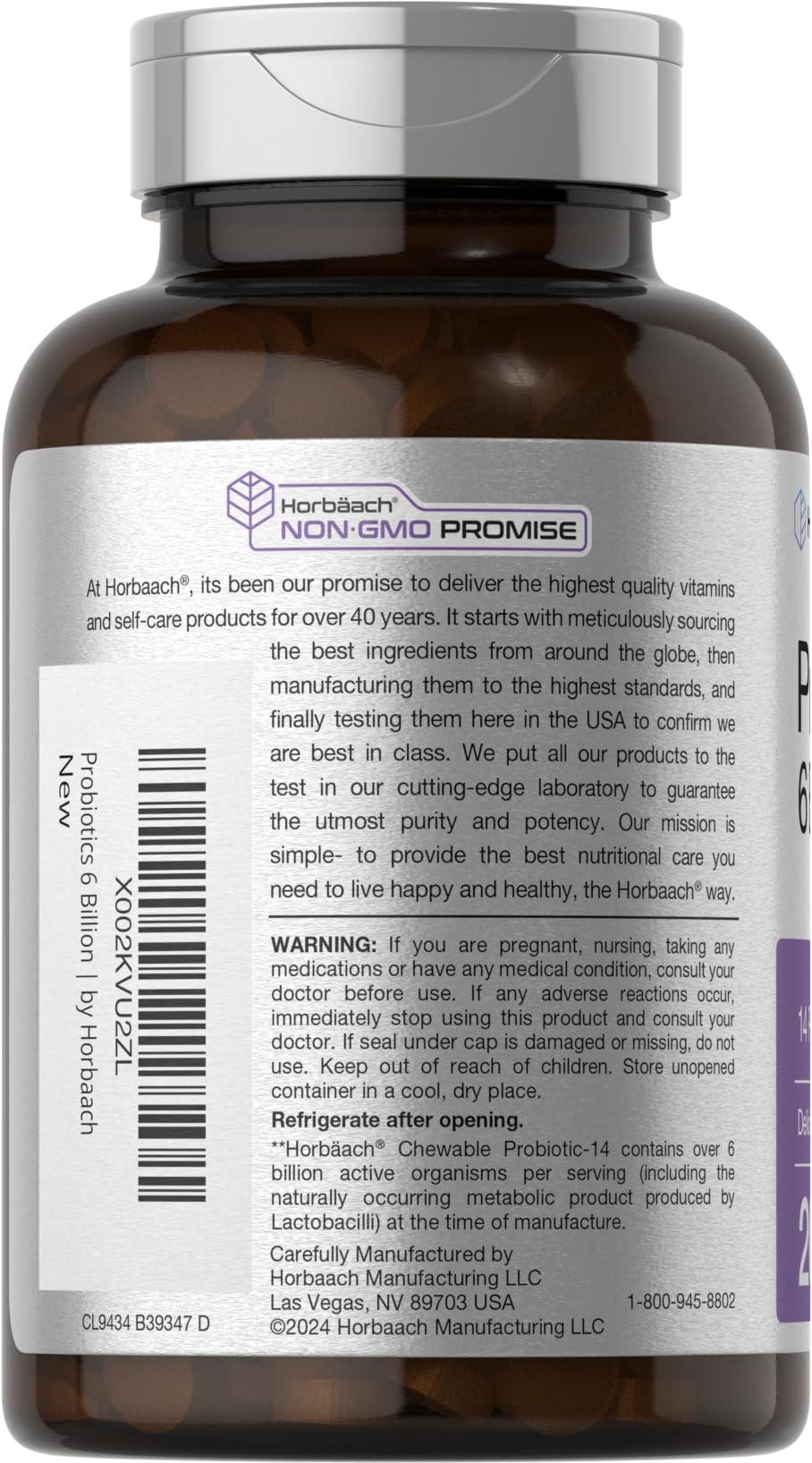 Horbäach Probiotics 6 Billion CFUs - 200 Chewables, Berry Flavor, 14 Strains