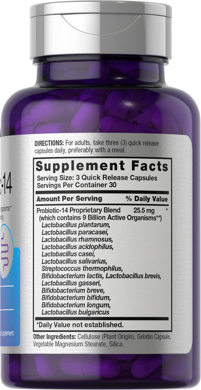 Horbäach Probiotics for Women & Men | 14 Strains for Digestive Health | 9 Billion CFU | 90 Capsules | Non-GMO & Gluten Free Supplement