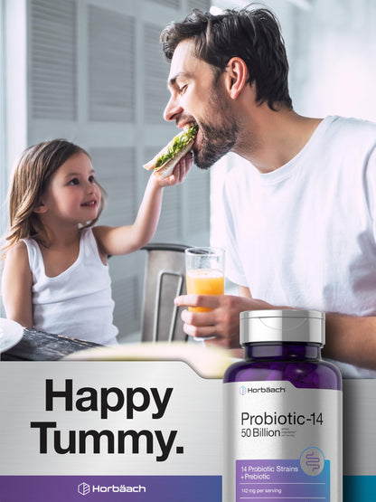 Horbaach Probiotics for Women and Men – 60 Capsules | 50 Billion Active Organisms | 14 Strains + Prebiotic | Non-GMO & Gluten Free