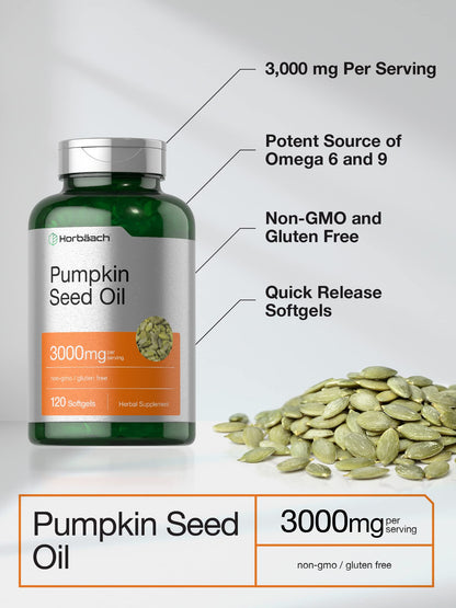 Horbäach Pumpkin Seed Oil 3000mg | 120 Softgels | Cold Pressed | Pack of 2