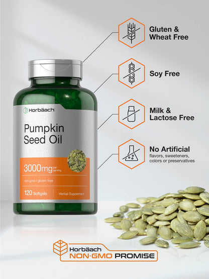 Horbäach Pumpkin Seed Oil 3000mg | 120 Softgels | Cold Pressed | Pack of 2