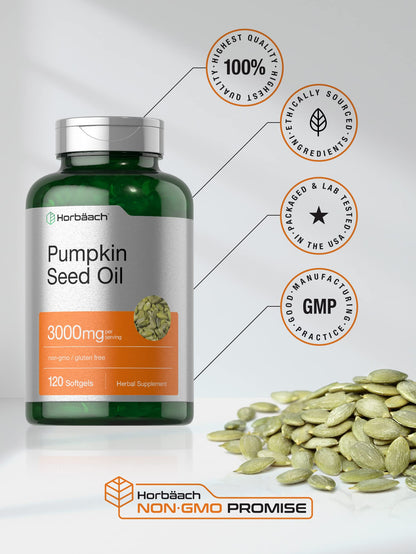 Horbäach Pumpkin Seed Oil 3000mg | 120 Softgels | Cold Pressed | Pack of 2