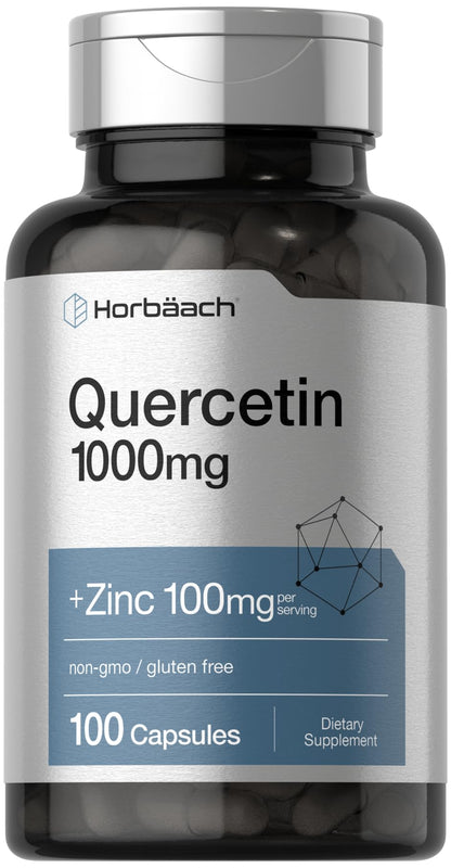 Horbäach Quercetin 1000mg Capsules with Zinc | 100 Count | Non-GMO, Gluten Free