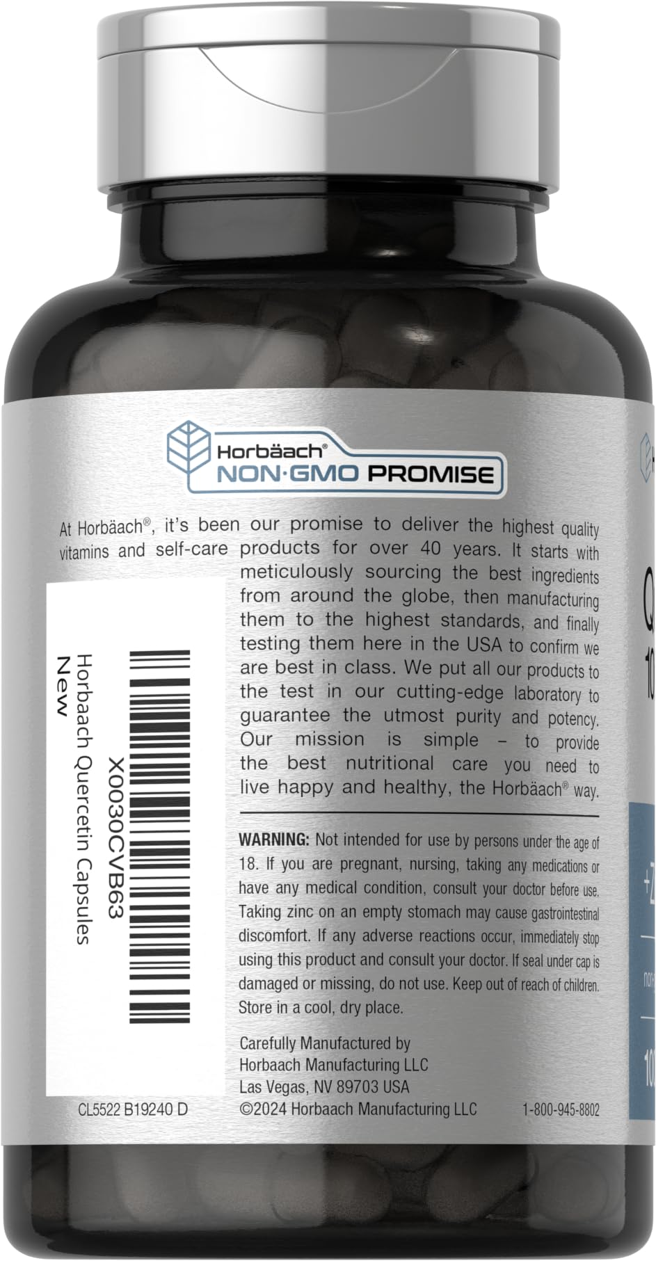 Horbäach Quercetin 1000mg Capsules with Zinc | 100 Count | Non-GMO, Gluten Free