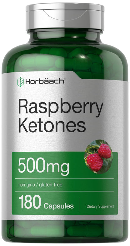 Horbäach Raspberry Ketones | 500mg – 180 Capsules | Non-GMO & Gluten Free Pills