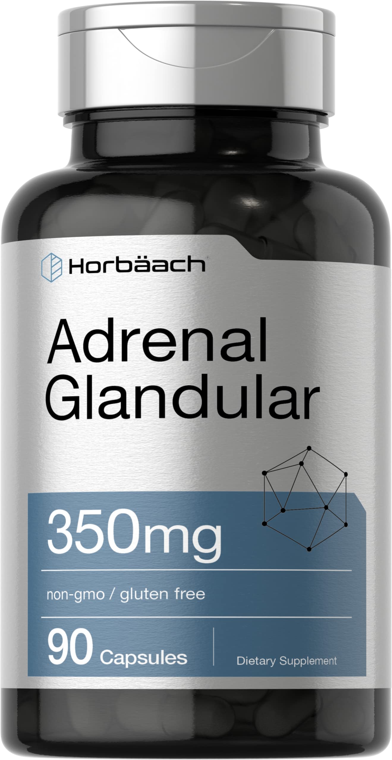 Horbäach Raw Adrenal Glandular 350 mg | 90 Capsules | Non-GMO, Gluten Free