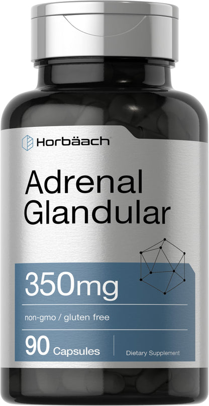 Horbäach Raw Adrenal Glandular 350 mg | 90 Capsules | Non-GMO, Gluten Free