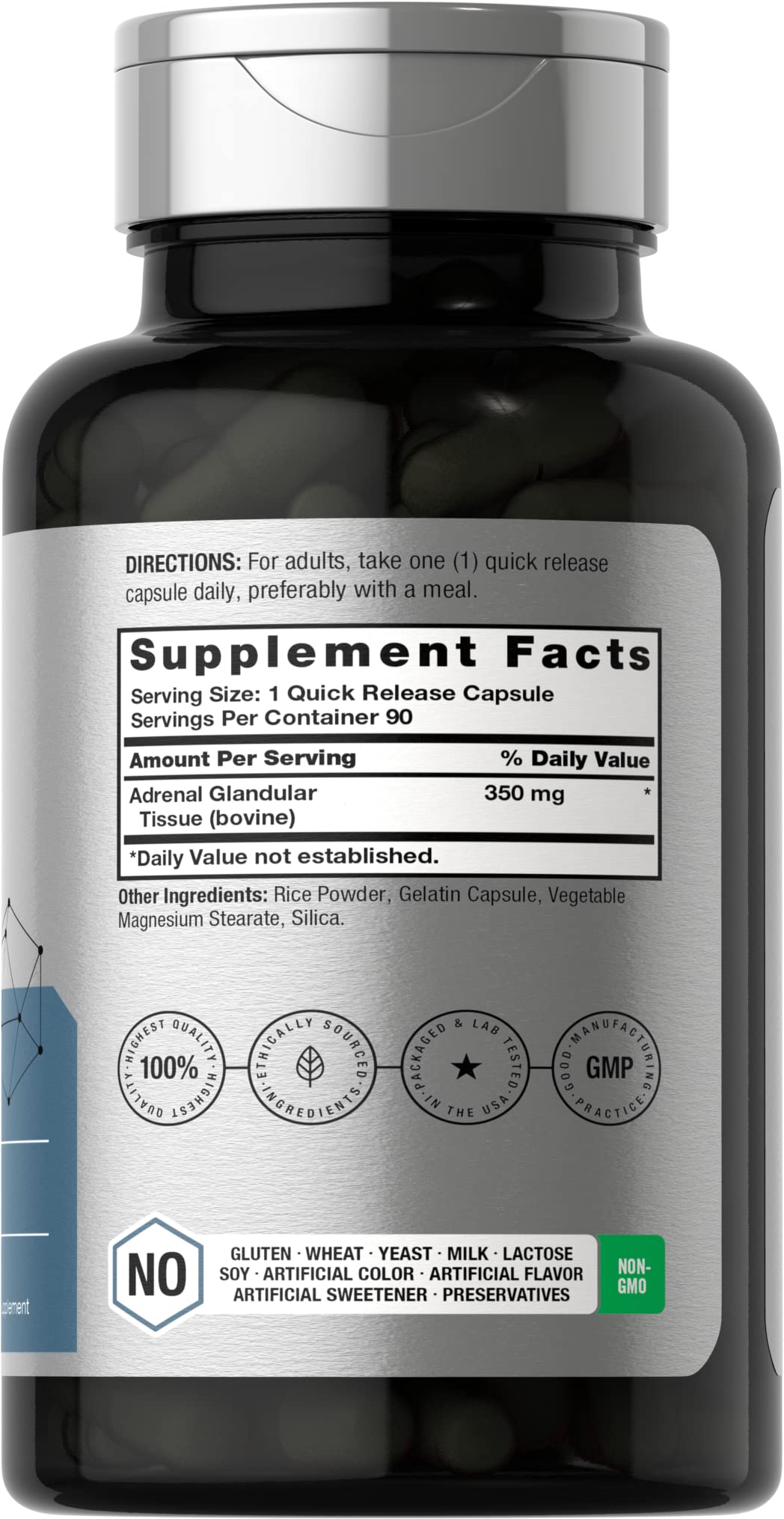 Horbäach Raw Adrenal Glandular 350 mg | 90 Capsules | Non-GMO, Gluten Free