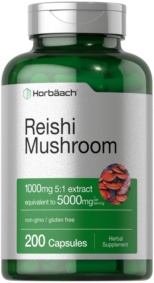 Horbäach Reishi Mushroom Capsules | 200 Count | Non-GMO and Gluten Free Extract Supplement BritishVita | Premium UK Vitamins & Wellness Supplements