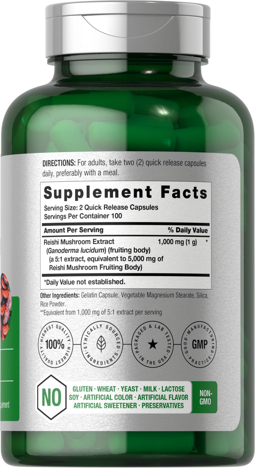 Horbäach Reishi Mushroom Capsules | 200 Count | Non-GMO and Gluten Free Extract Supplement
