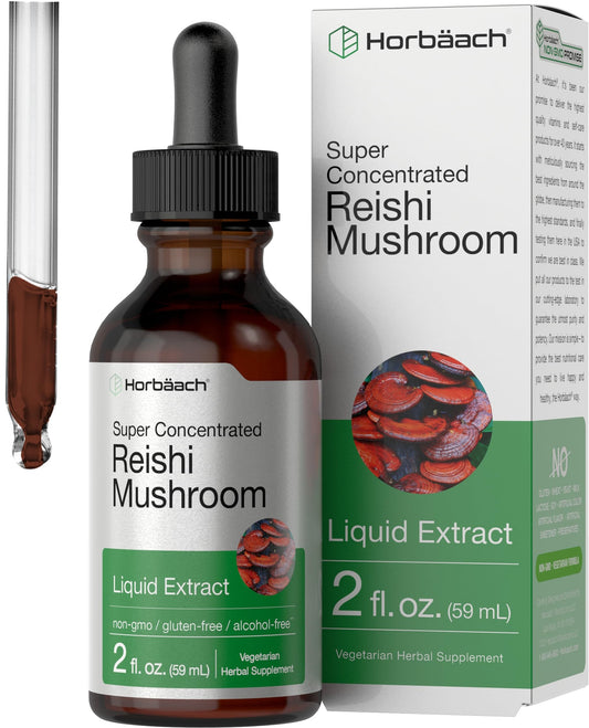 Horbäach Reishi Mushroom Extract Tincture – 2 Oz | Ganoderma Lucidum | Vegetarian, Alcohol Free, Non-GMO, Gluten Free BritishVita | Premium UK Vitamins & Wellness Supplements