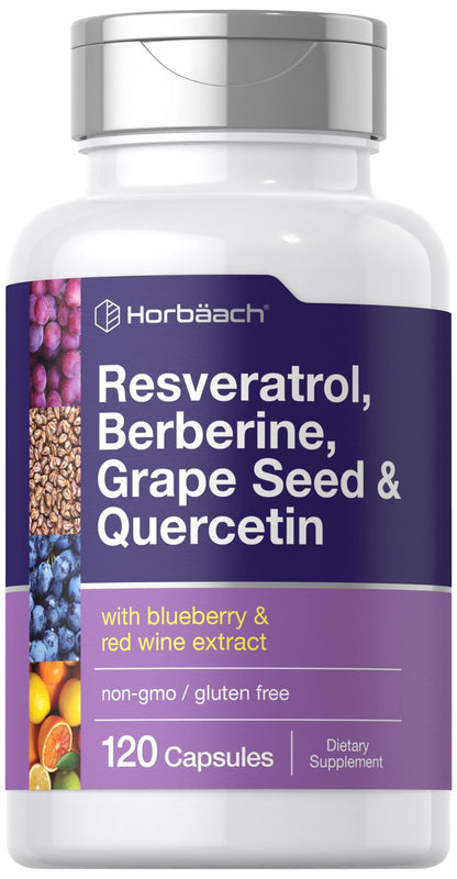 Horbäach Resveratrol Berberine Grape Seed & Quercetin – 120 Capsules | Non-GMO, Gluten Free