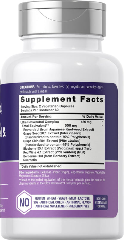 Horbäach Resveratrol Berberine Grape Seed & Quercetin – 120 Capsules | Non-GMO, Gluten Free