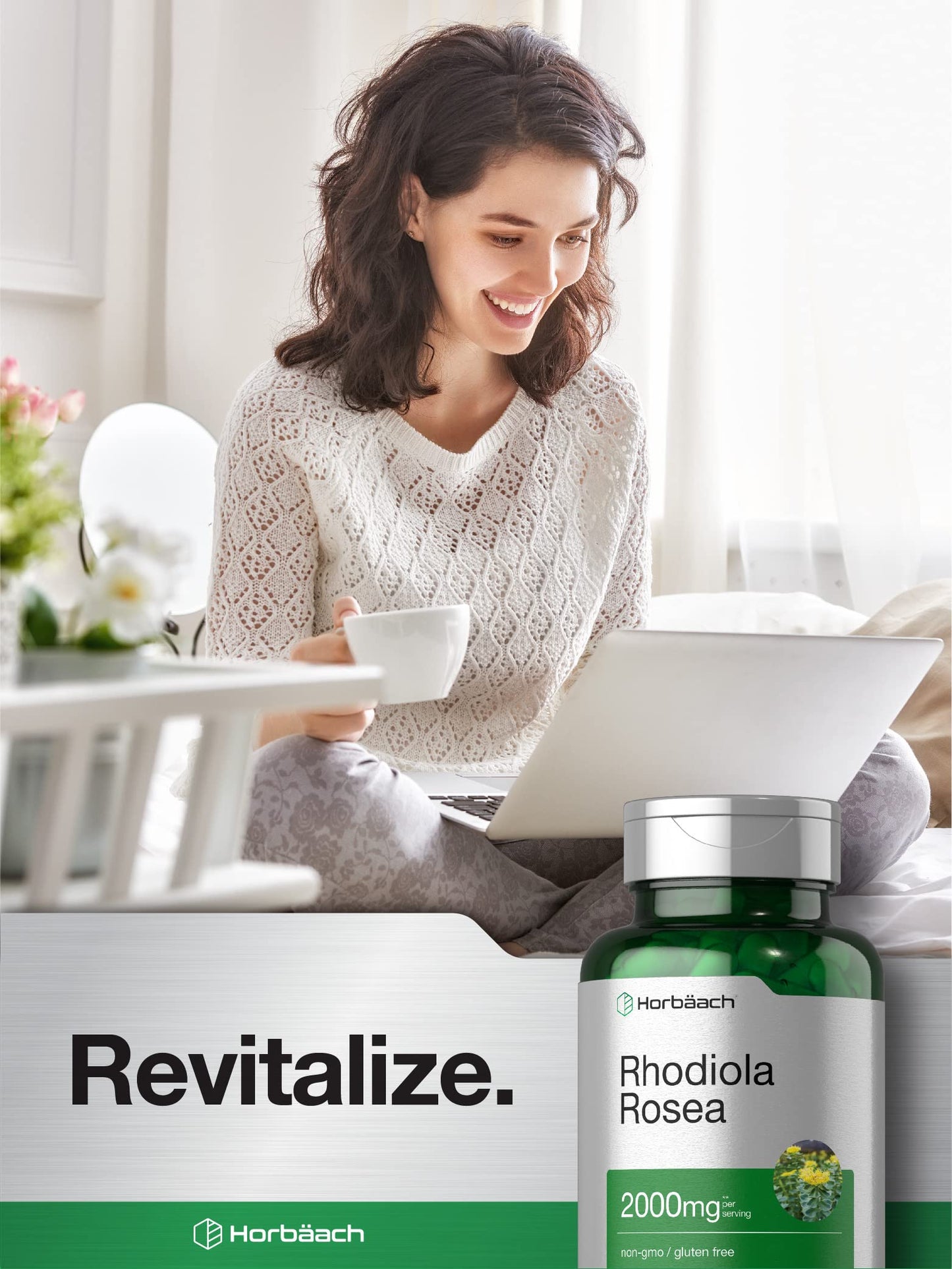 Horbäach Rhodiola Rosea Capsules 2000mg – 180 Count | Non-GMO, Gluten Free