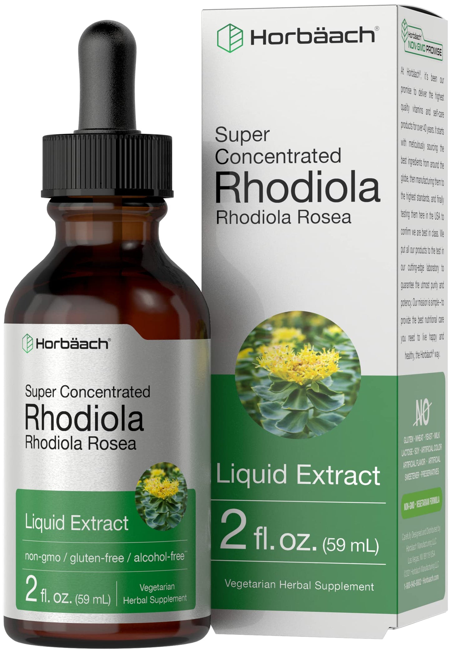 Horbaach Rhodiola Rosea Supplement Tincture - 2 fl oz | Alcohol-Free Extract | Vegetarian, Non-GMO, Gluten Free