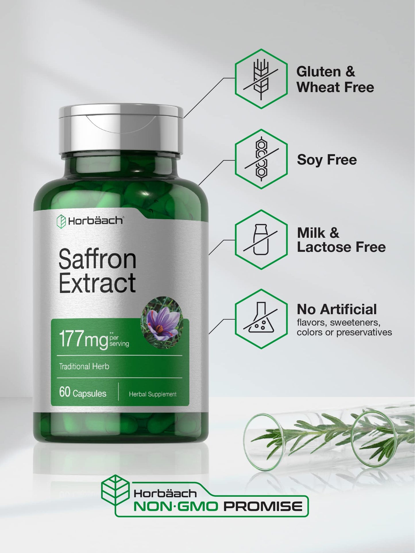 Horbaach Saffron Extract Capsules | 177 mg per Serving | 60 Pills | Non-GMO, Gluten Free