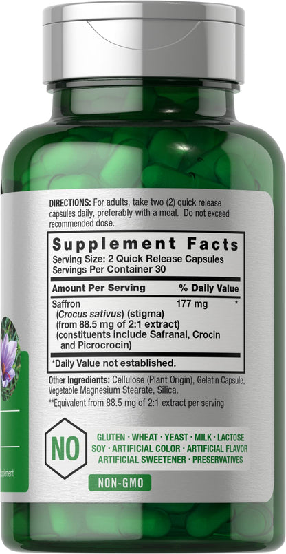 Horbaach Saffron Extract Capsules | 177 mg per Serving | 60 Pills | Non-GMO, Gluten Free