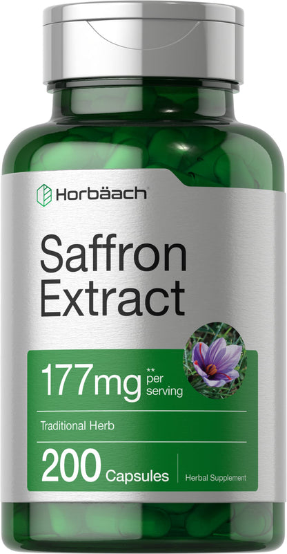 Horbäach Saffron Extract Supplement – 177 mg, 200 Capsules – Non-GMO, Gluten Free