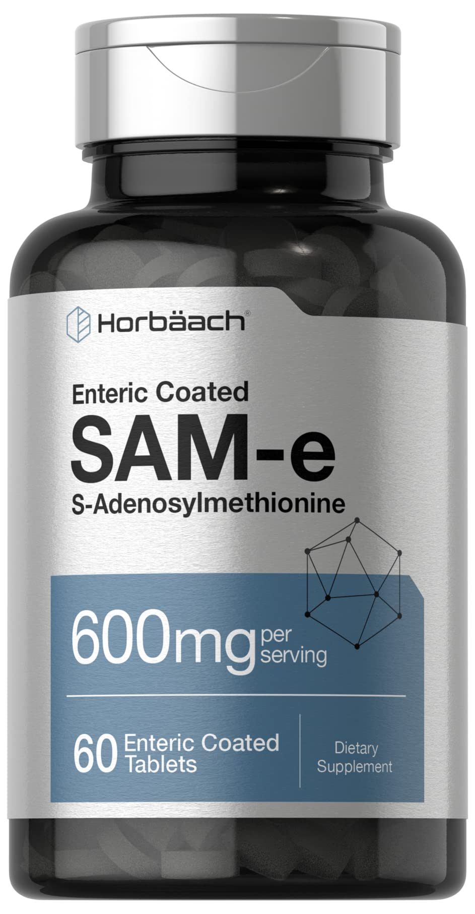 Horbäach SAM-e Supplement 600mg | 60 Vegetarian Tablets | Non-GMO & Gluten Free | S-Adenosyl Methionine