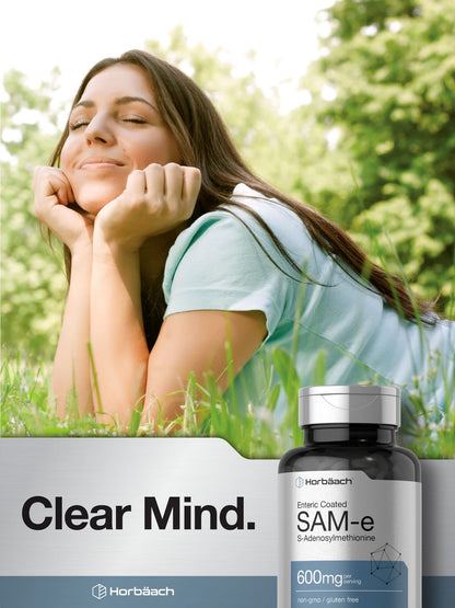 Horbäach SAM-e Supplement 600mg | 60 Vegetarian Tablets | Non-GMO & Gluten Free | S-Adenosyl Methionine
