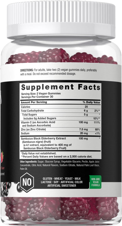 Horbaach Sambucus Black Elderberry Gummies – 60 Count, Vegan, Gluten Free, Vitamin C & Zinc
