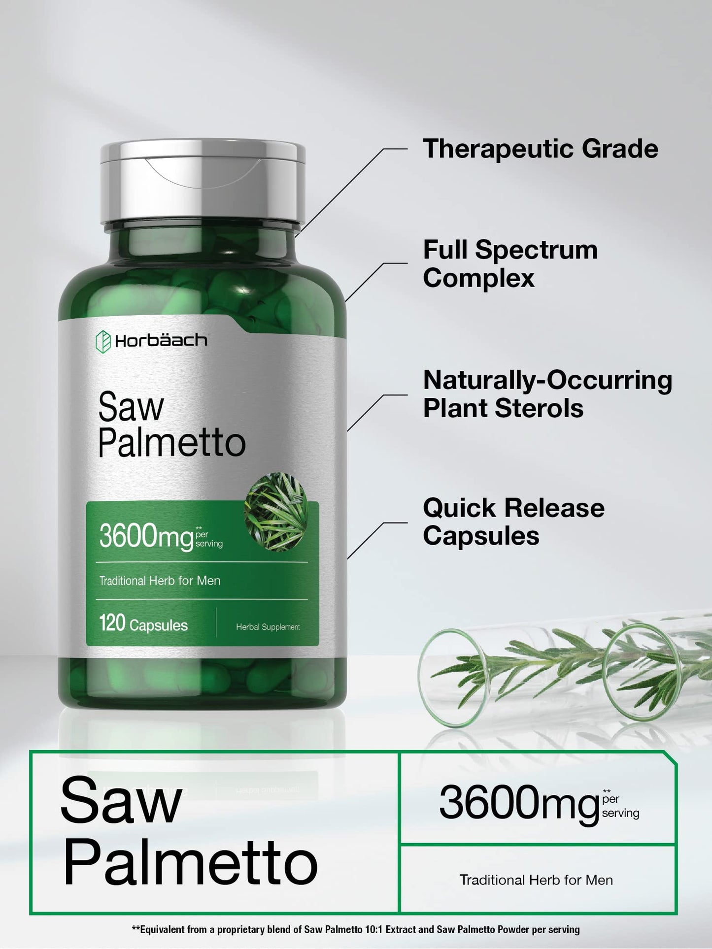 Horbäach Saw Palmetto Extract - 120 Capsules | Non-GMO & Gluten Free Formula | From Saw Palmetto Berries