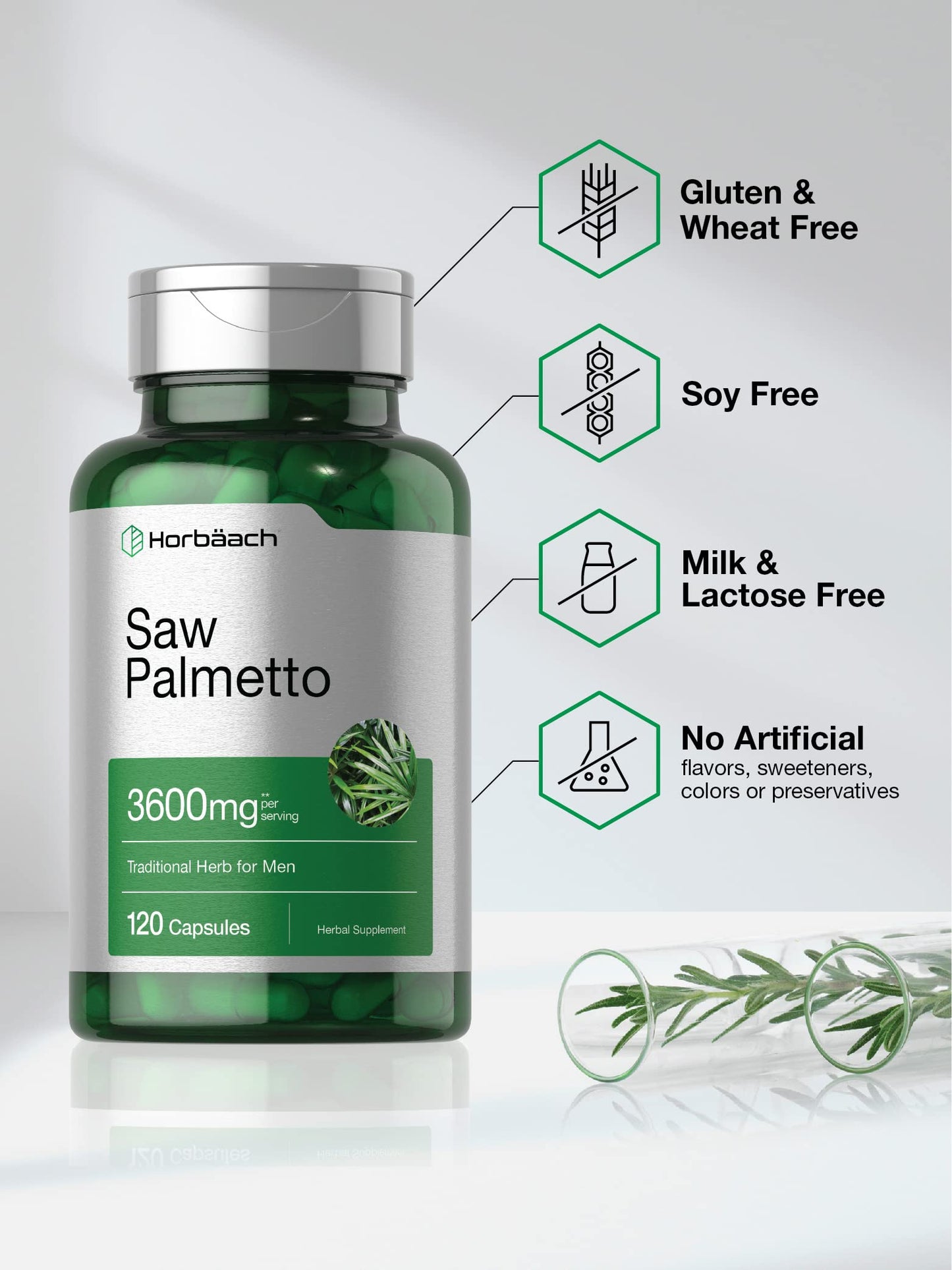 Horbäach Saw Palmetto Extract - 120 Capsules | Non-GMO & Gluten Free | Pack of 2