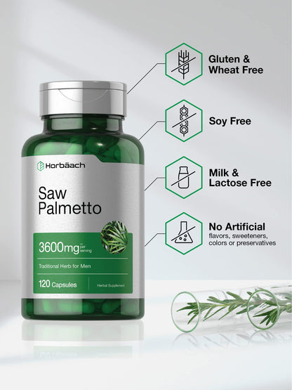 Horbäach Saw Palmetto Extract - 120 Capsules | Non-GMO & Gluten Free | Pack of 2