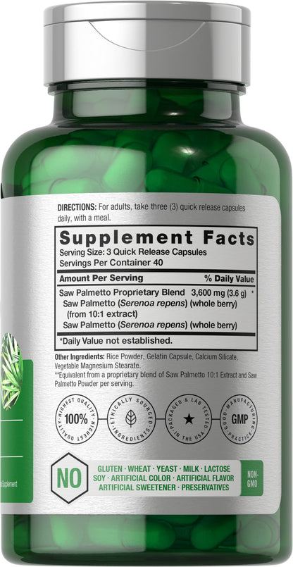 Horbäach Saw Palmetto Extract - 120 Capsules | Non-GMO & Gluten Free | Pack of 2