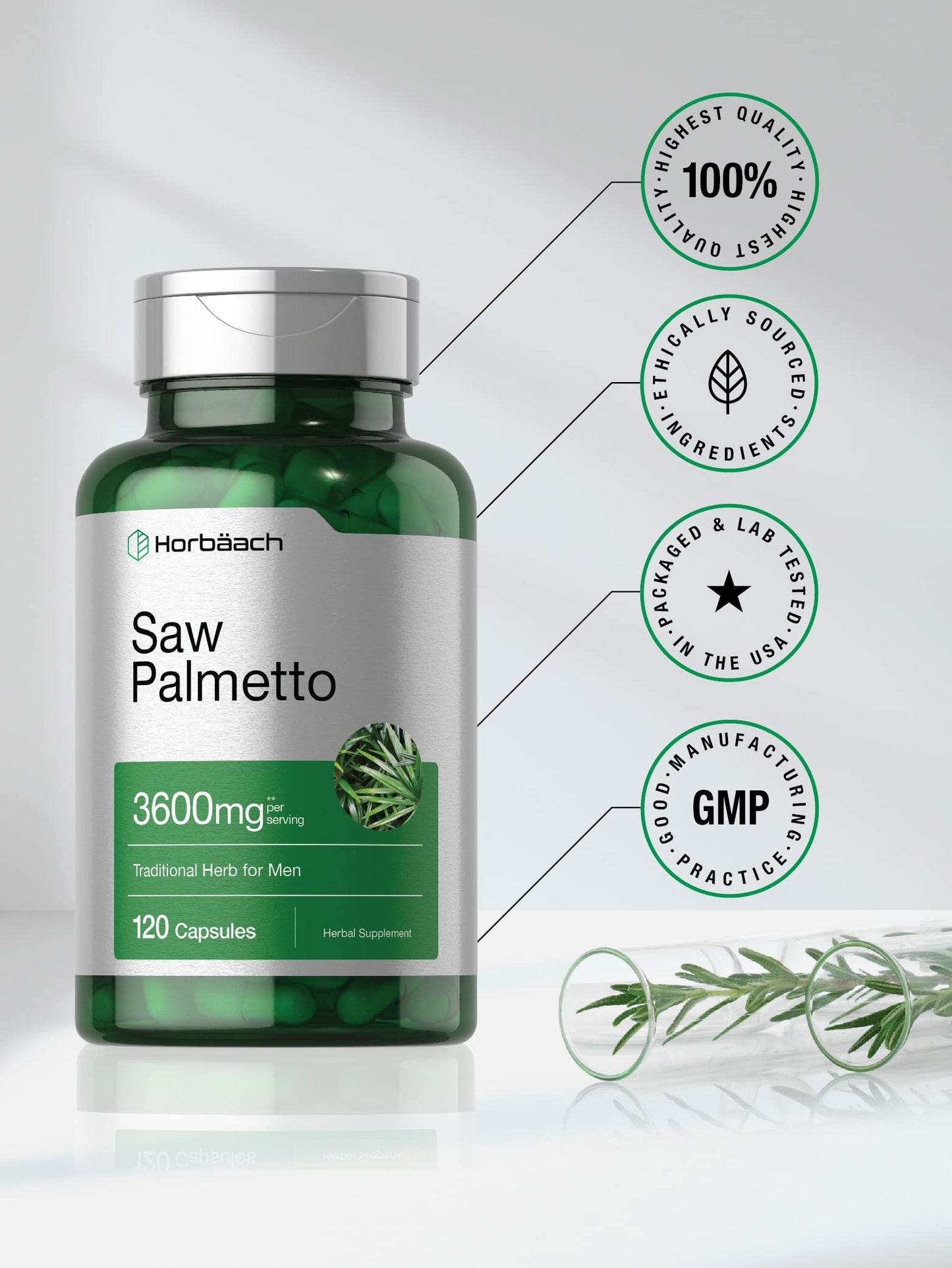 Horbäach Saw Palmetto Extract - 120 Capsules | Non-GMO & Gluten Free | Pack of 2