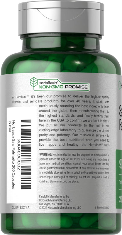 Horbaach Saw Palmetto Extract 900mg – 200 Capsules | Non-GMO & Gluten Free | Traditional Herb Supplement from Saw Palmetto Berries