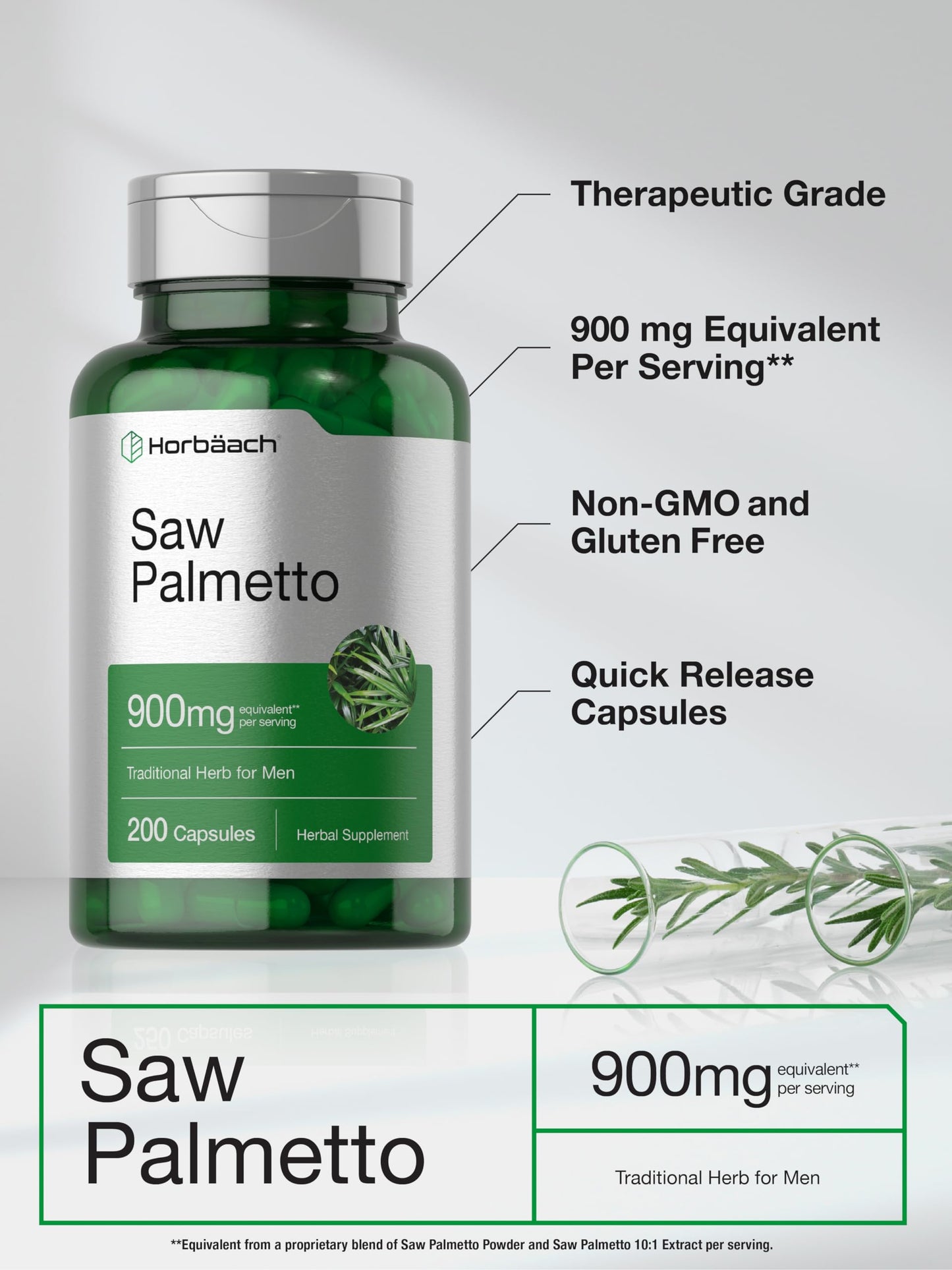 Horbaach Saw Palmetto Extract 900mg – 200 Capsules | Non-GMO & Gluten Free | Traditional Herb Supplement from Saw Palmetto Berries