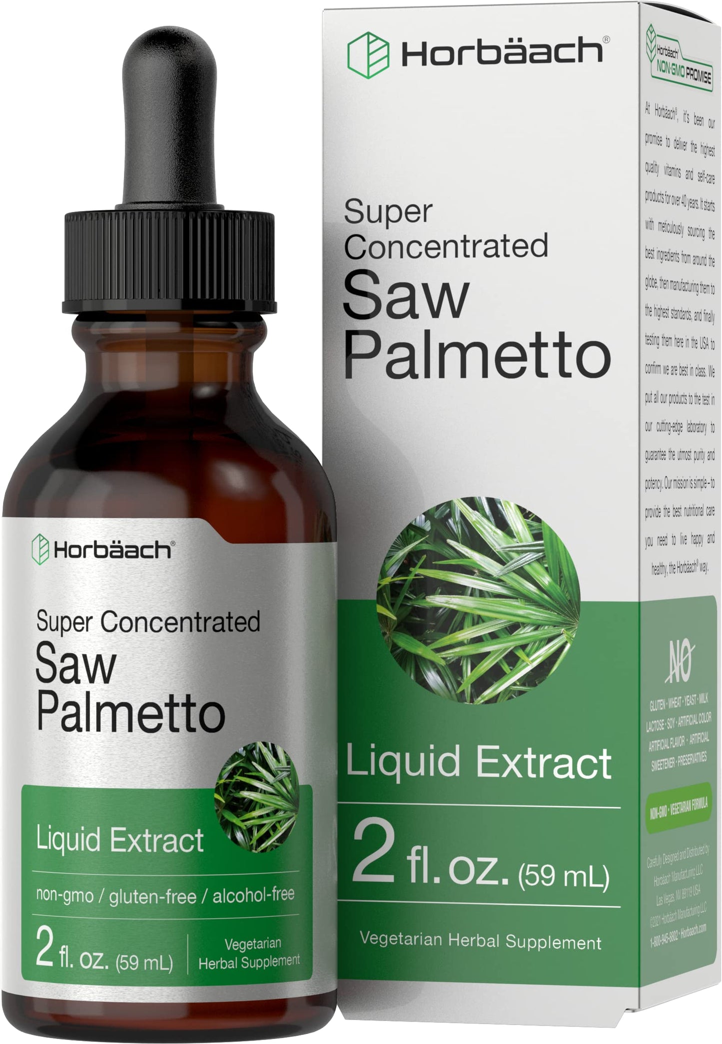 Horbäach Saw Palmetto Liquid Extract 2 fl oz – Alcohol Free, Vegetarian, Non-GMO, Gluten Free