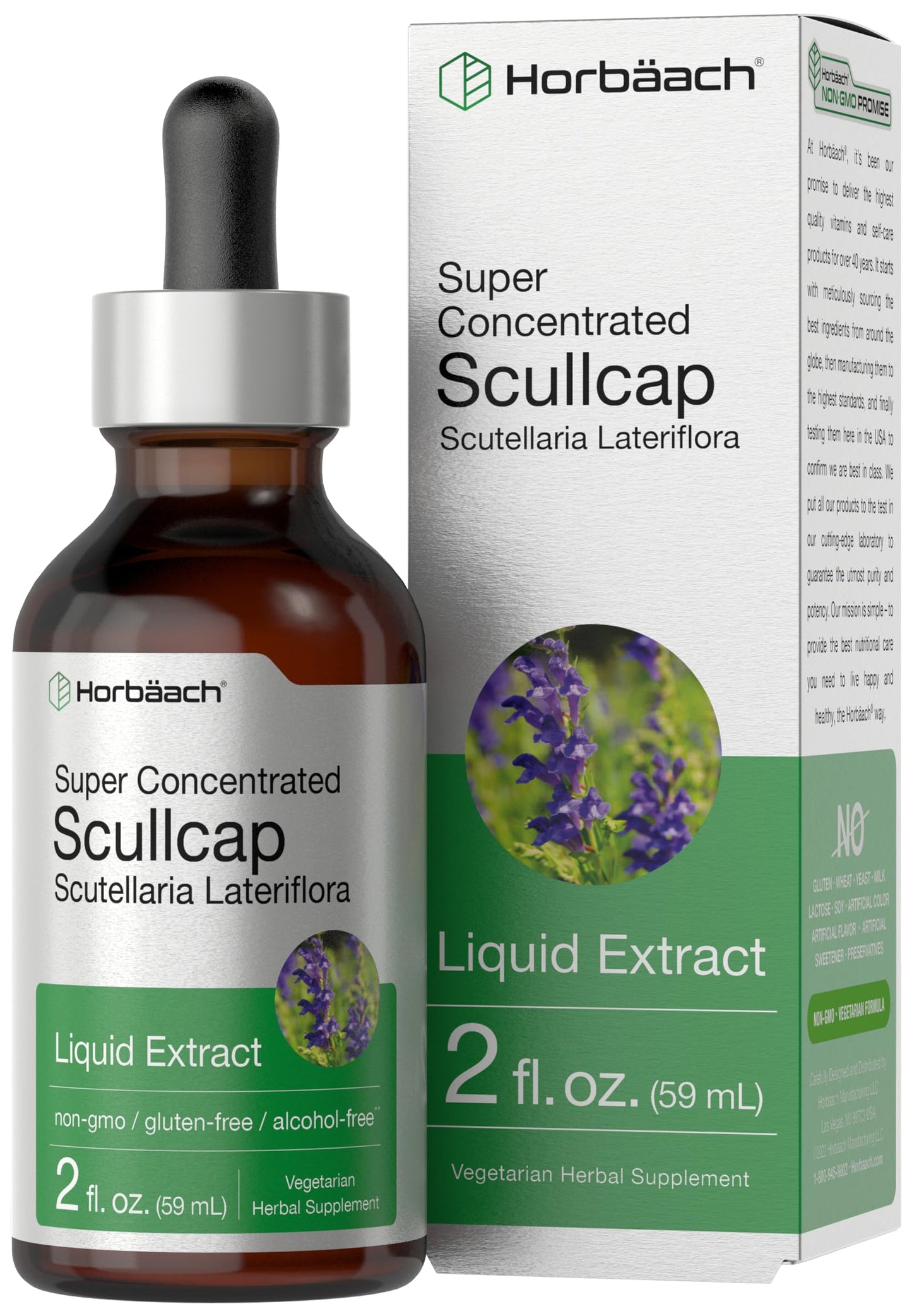 Horbaach Scullcap Herb Tincture - 2 fl oz - Alcohol-Free, Non-GMO & Gluten Free