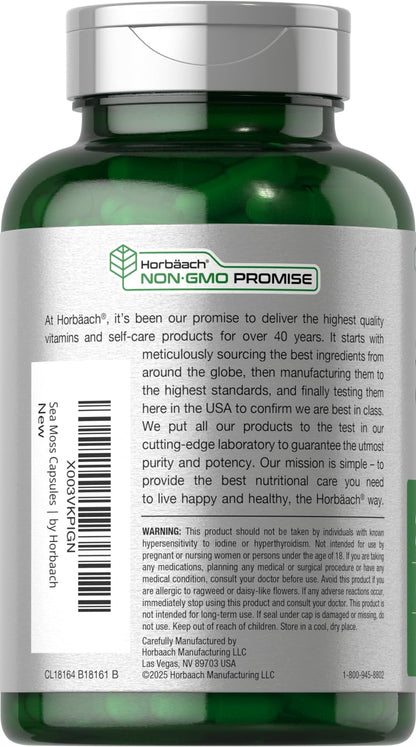 Horbäach Sea Moss Complex Capsules – 2250mg, 120 Count, Bladderwrack & Burdock Root – Non-GMO, Gluten Free