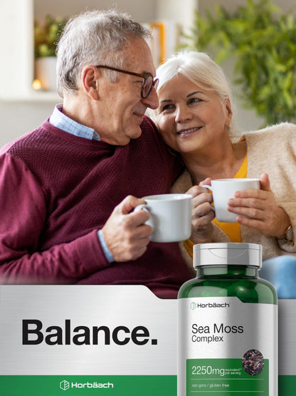 Horbäach Sea Moss Complex Capsules – 2250mg, 120 Count, Bladderwrack & Burdock Root – Non-GMO, Gluten Free
