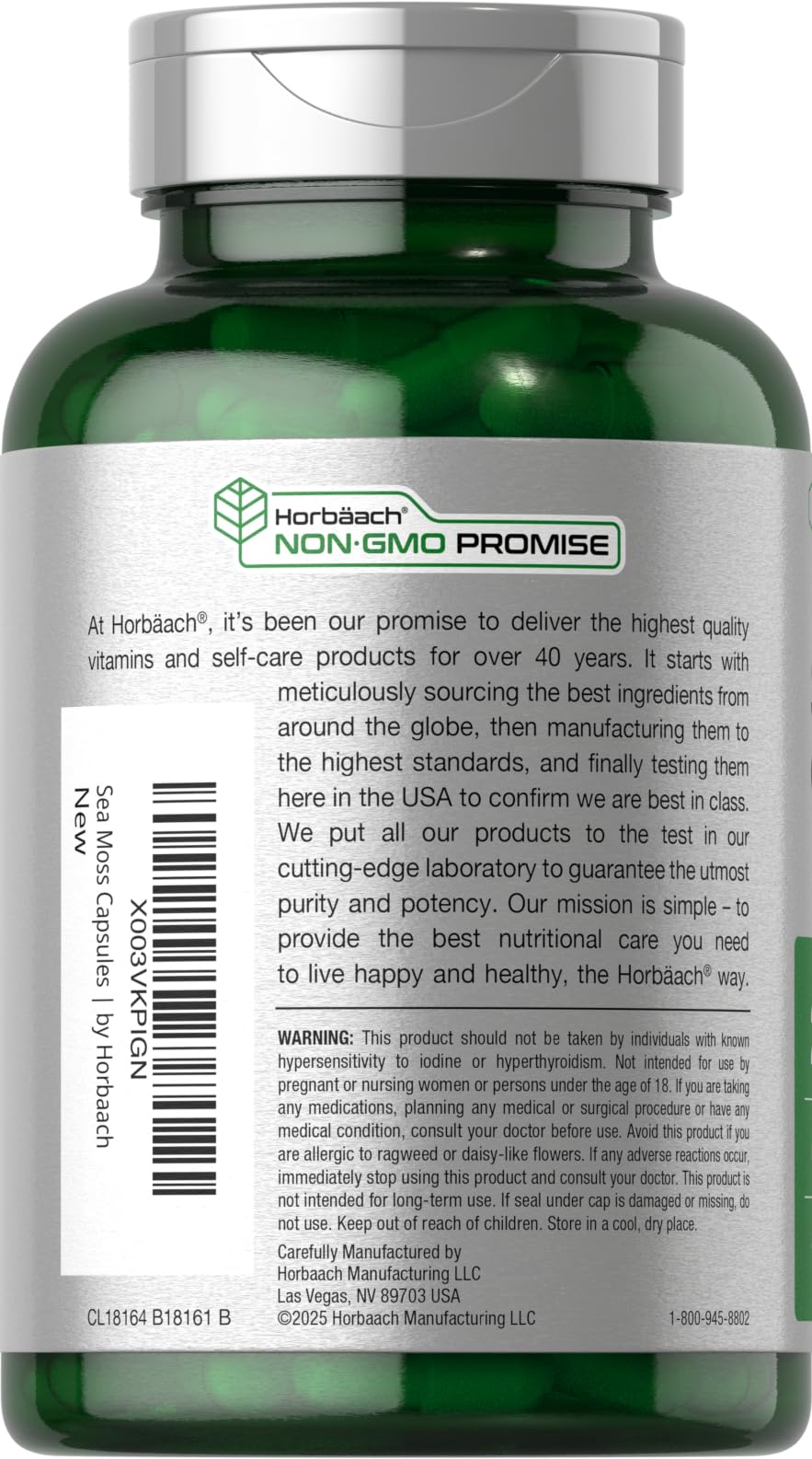 Horbäach Sea Moss Complex Capsules – 2250mg, 120 Count, Bladderwrack & Burdock Root – Non-GMO, Gluten Free