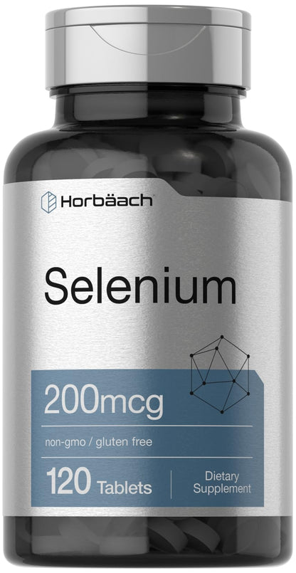Horbäach Selenium 200 mcg Supplement – 120 Tablets | Non-GMO & Gluten Free