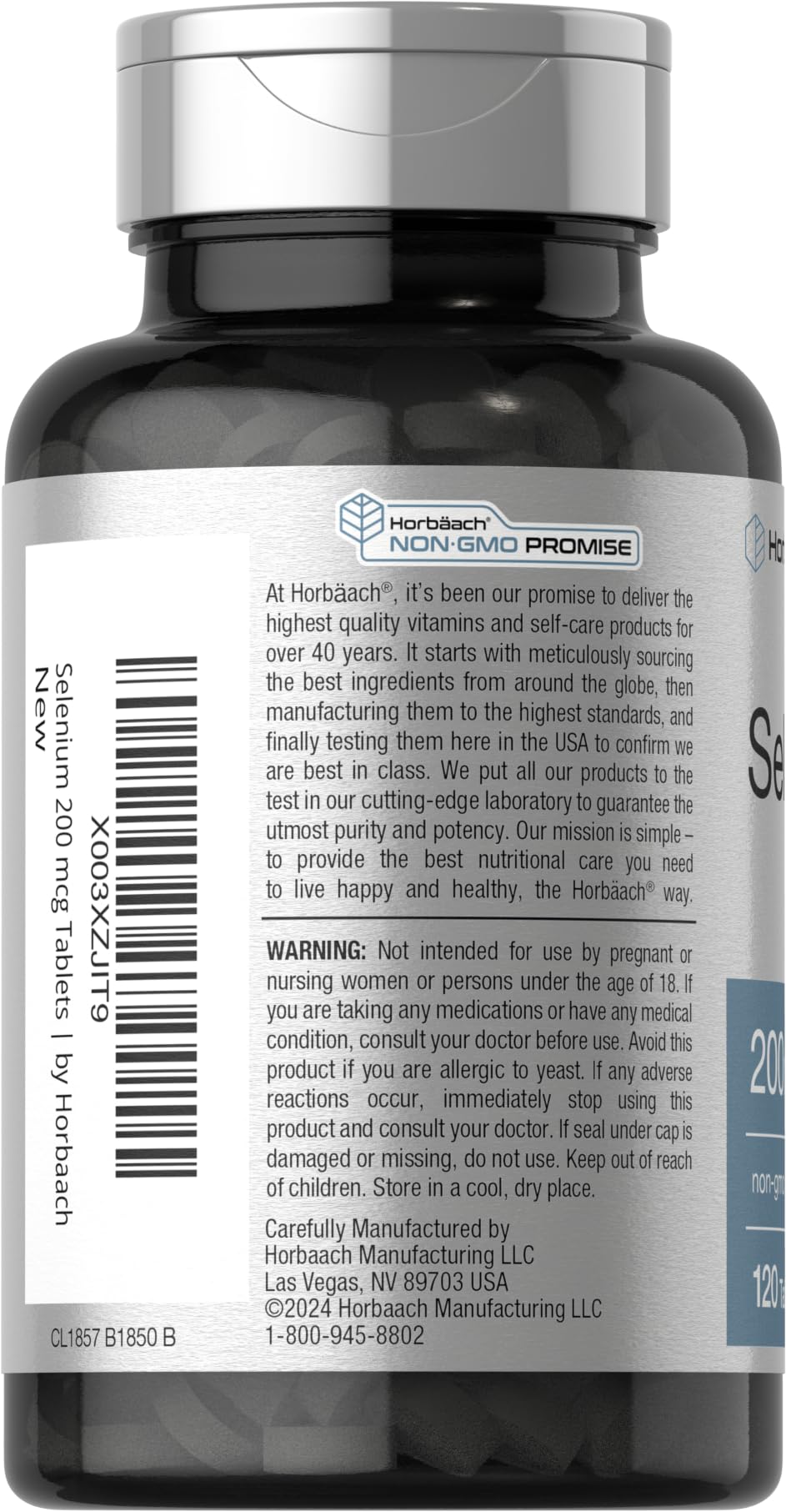 Horbäach Selenium 200 mcg Supplement – 120 Tablets | Non-GMO & Gluten Free